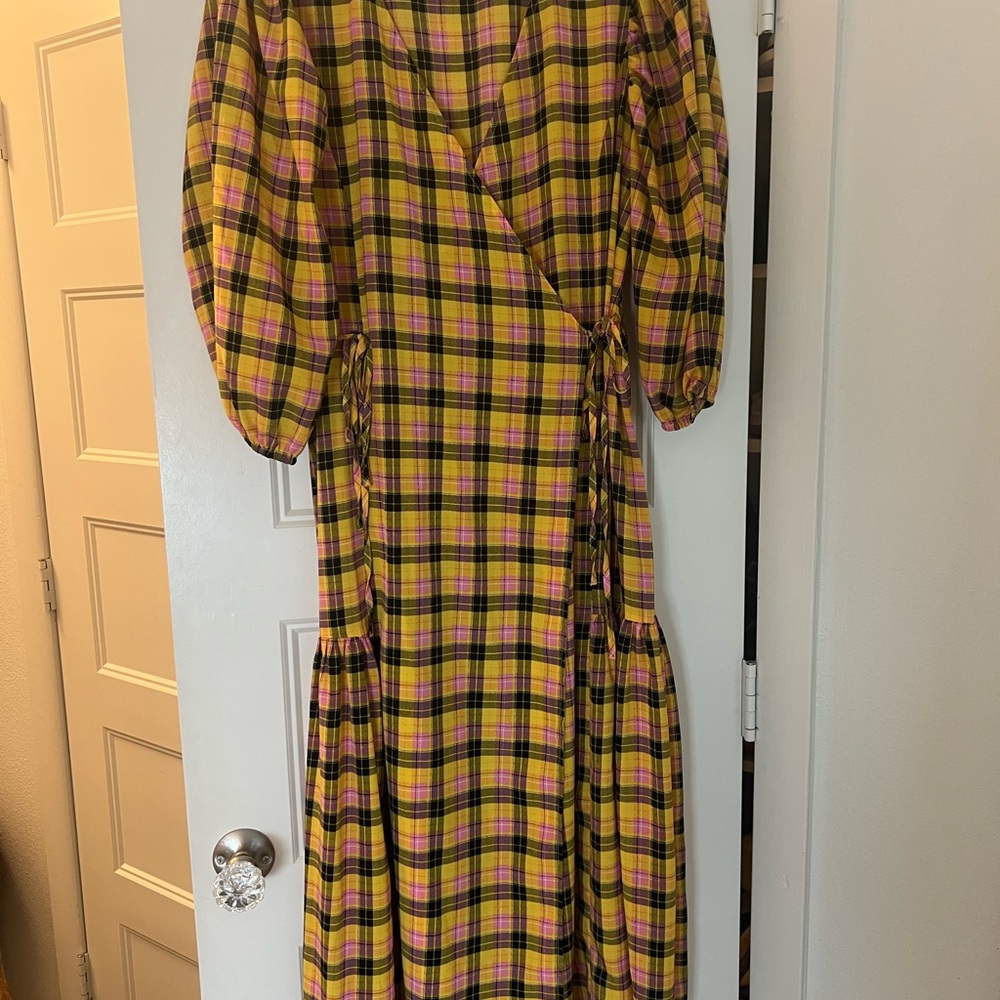 Topshop Yellow Plaid Midi Dress with Pink and Black Check
